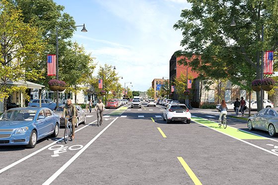 Preliminary Conceptual Rendering of Elm St. Complete Streets Improvements