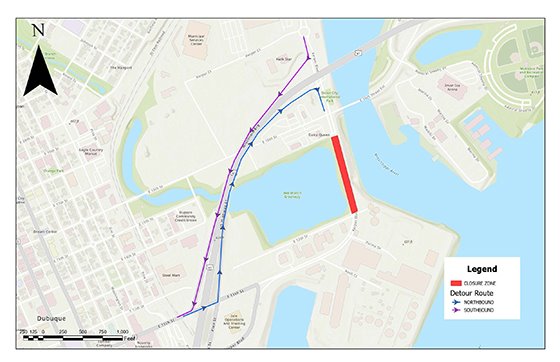 Map of Kerper Blvd Closure and Detour