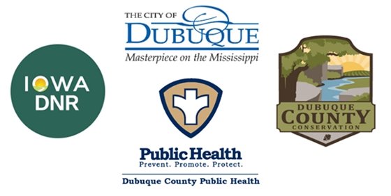 Graphic with logos of Iowa DNR, City of Dubuque, Dubuque County Conservation, and Dubuque County Public Health