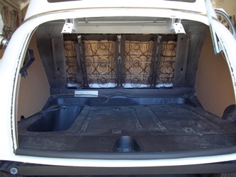 Inside of the trunk being prepared for upholstery.