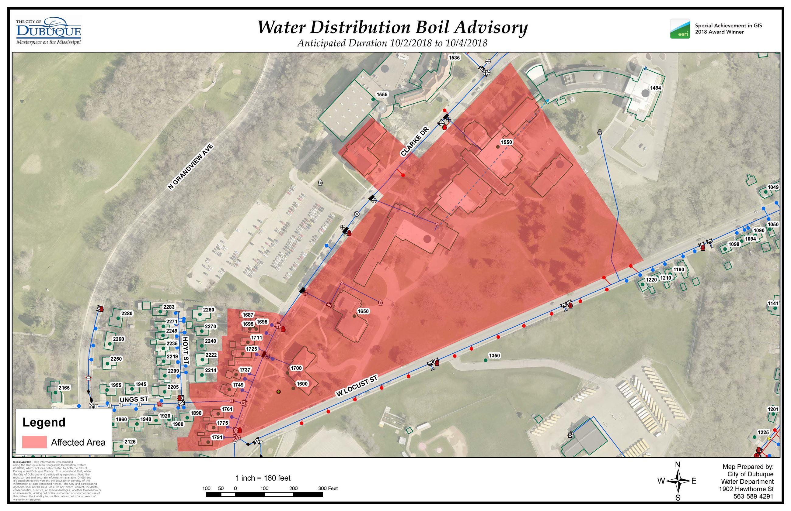 Clarke Drive Boil Advisory Area Map