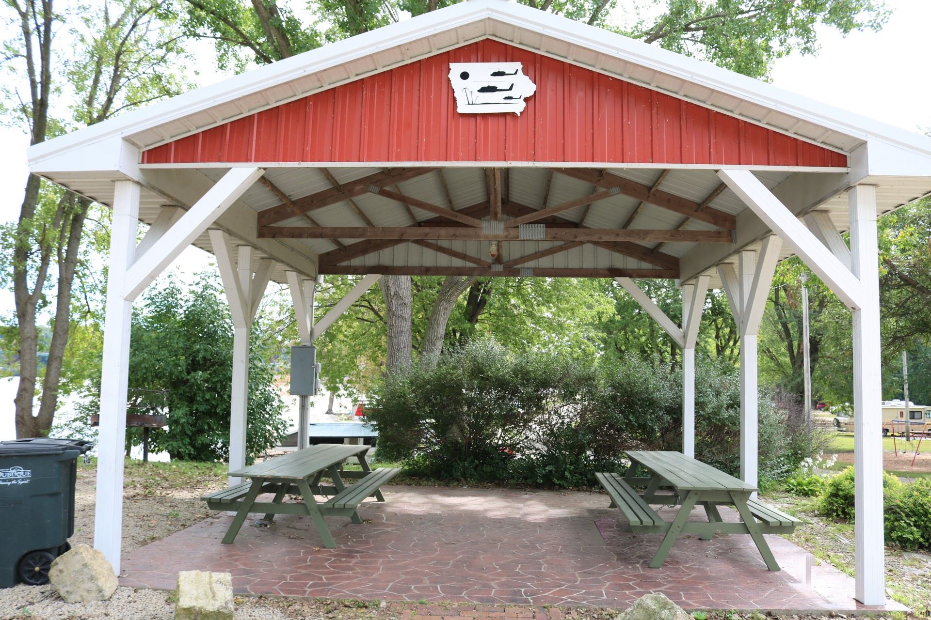 Iowa Pavilion seating: 24 people; price: $20.00. Handicapped accessible, 15 amp electricity, picnic 