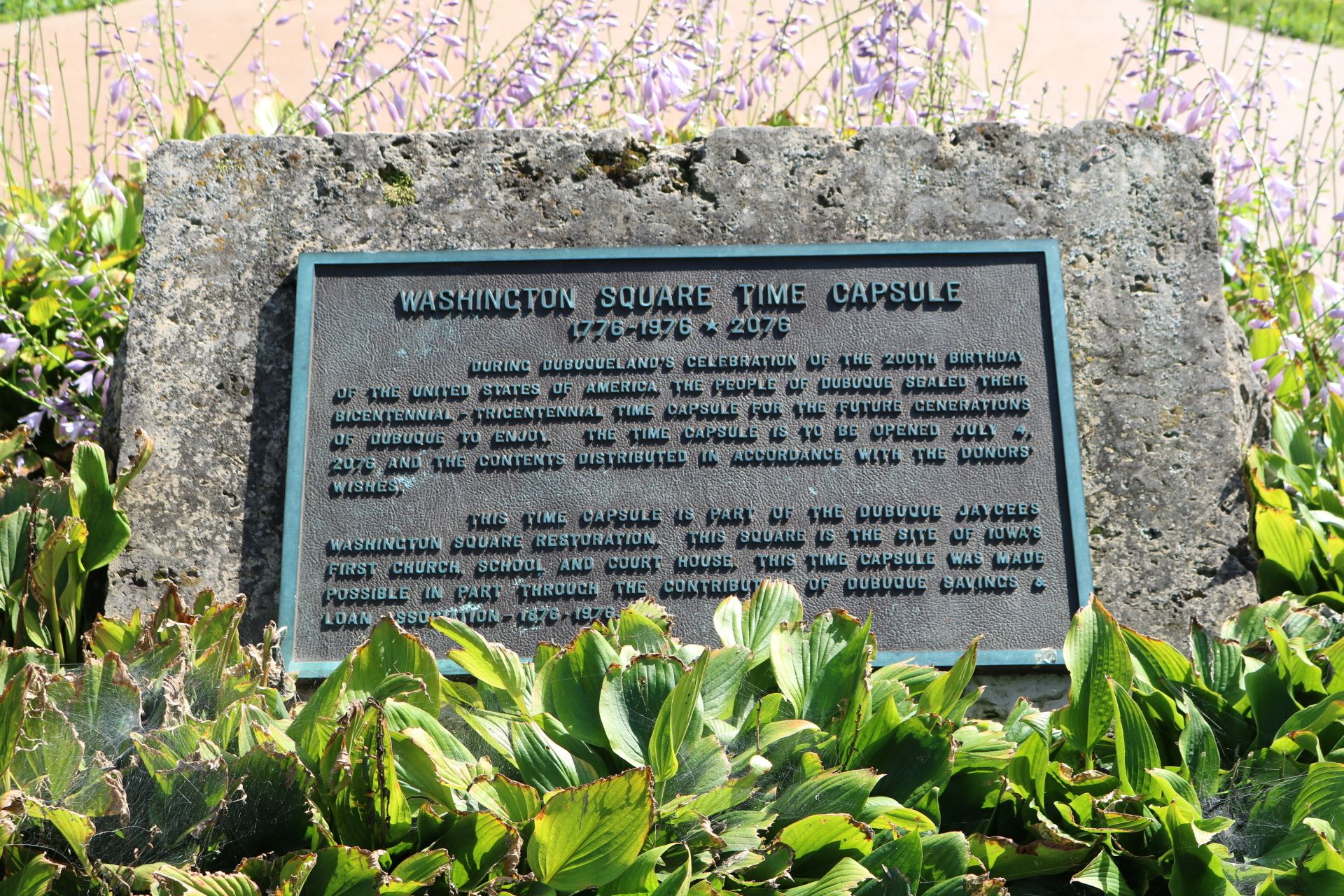 A time-capsule sits in Washington Park