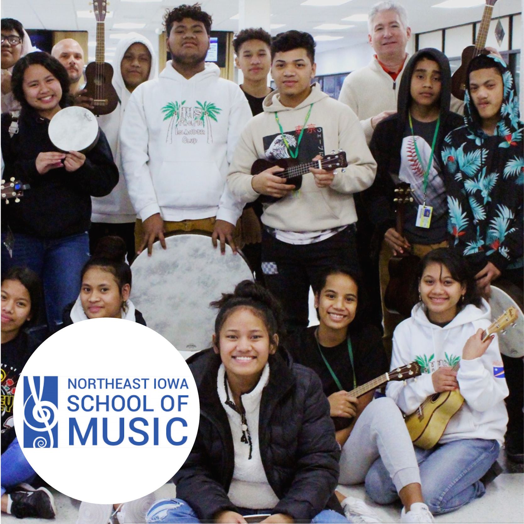 Group of students with ukuleles 